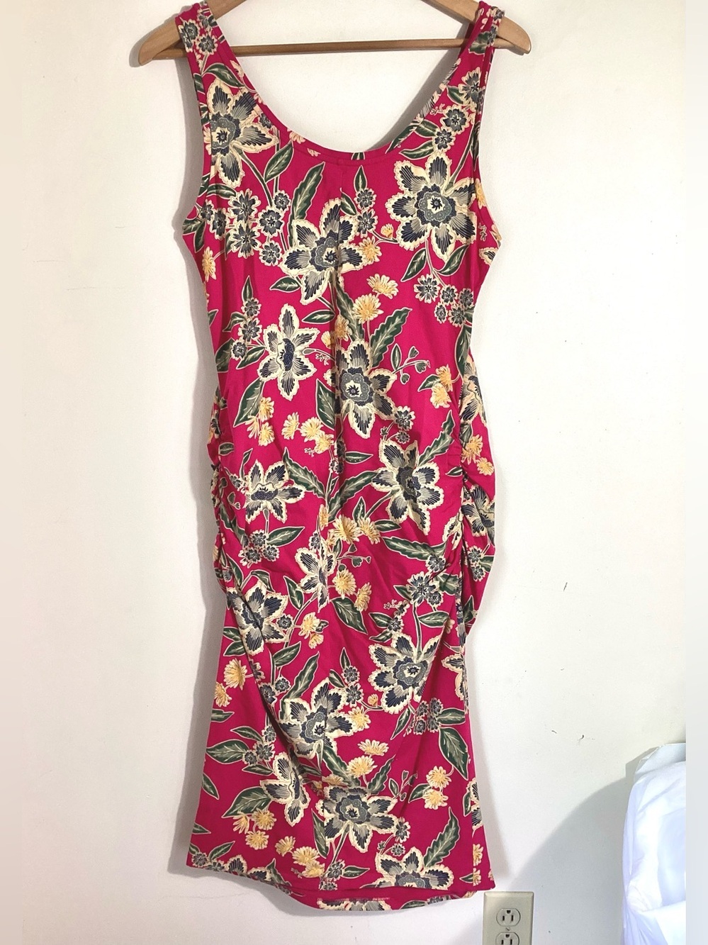 Old Navy Maternity Sleeveless Floral Slub Ruched Midi Dress L - Picture 2 of 15